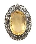 A Victorian Silver Diamond and Carved Citrine Cameo PendantBrooch