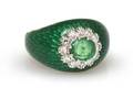 An 18 Karat Yellow Gold Emerald Diamond and Enamel Ring
