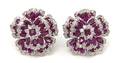 A Pair of 18 Karat White Gold Ruby and Diamond Flower Earclips