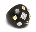 A Black Lacquer Two Tone Gold and Diamond Ring