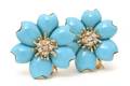 A Pair of 18 Karat Yellow Gold Turquoise and Diamond Earclips