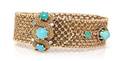 A 14 Karat Yellow Gold Turquoise and Diamond Belt Bracelet