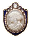 A Victorian Yellow Gold Diamond Enamel and Carved Opal Cameo Brooch