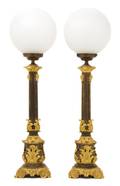 A Pair of Continental Patinated and Gilt Bronze Fluid Lamps