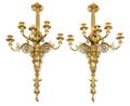 A Pair of Louis XVI Style Gilt Bronze FiveLight Sconces