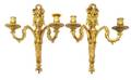 A Pair of Neoclassical Gilt Bronze TwoLight Sconces