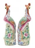 A Pair of Chinese Famille Rose Decorated Porcelain Phoenixes