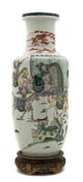 A Chinese Famille Verte Rouleau Vase