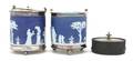 Two Wedgwood Silverplate Mounted Biscuit Barrels