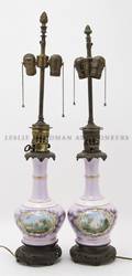 A Pair of French Faux Oil Lamps