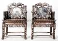 A Pair of Chinese MotherofPearl and Marble Inset Open Armchairs