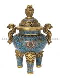 A Chinese Gilt Bronze and Cloisonne Censer