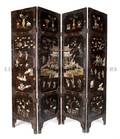 A Chinese Lacquered and Stone Inset Four Panel Screen
