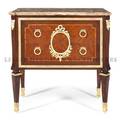 A Louis XVI Style Gilt Bronze Inlaid Mahogany Commode