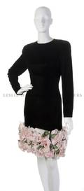 A Bill Blass Black Velvet Dress with Pink Rose Hemline