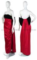 An Oscar de la Renta Black Velvet and Red Satin Evening Gown