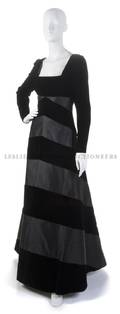 An Oscar de la Renta Black Velvet and Satin Evening Gown