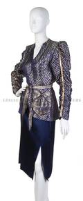 A Thea Porter Purple and Silk Brocade Metallic Evening Suit
