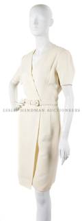 An Oscar de la Renta Cream Wool Wrap Dress