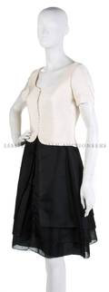 A Carolina Herrera Cream and Black Tiered Silk Cocktail Dress