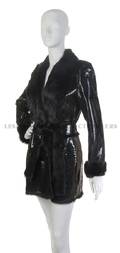 A Jasper Conran Black Faux Crocodile Coat with Rabbit Fur Lining
