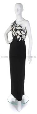 A Bill Blass Black Silk Single Shouldered Evening Gown
