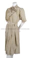 An Yves Saint Laurent Cream Silk and Navy Polka Dot Dress