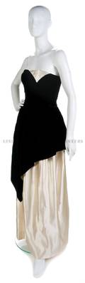 A Lanvin Black Velvet and Ivory Duchess Satin Evening Gown