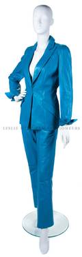 A Thierry Mugler Blue Leather Pant Suit