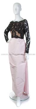 A Bill Blass Black Lace and Pink Silk Taffeta Evening Gown
