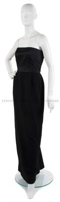 A Bill Blass Black Wool and Satin Full Length Strapless Evening Gown