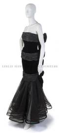 A Bill Blass Black Velvet and Taffeta Evening Gown