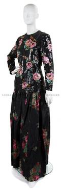 A Bill Blass Floral Black Taffeta and Sequin Evening Ensemble