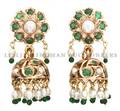 A 14 Karat Yellow Gold Emerald and Cultured Pearl Drop Earrings