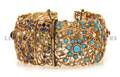 A 14 Karat Rose Gold Sapphire Emerald Ruby Turquoise and Cultured Pearl Open Work Cuff Bracelet