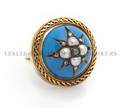 A Victorian Yellow Gold Enamel Pearl and Diamond Ring
