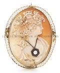 A 14 Karat Yellow Gold Diamond and Shell Cameo PendantBrooch