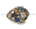 A 14 Karat Yellow Gold Rhinestone and Gemstone Cluster Ring