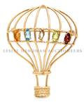 A 14 Karat Yellow Gold and Multi Color Brooch in a Hot Air Balloon Motif