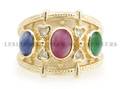 A 14 Karat Yellow Gold Ruby Sapphire Emerald and Diamond Ring