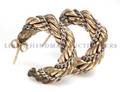 A Pair of Two Tone Gold Rope Texture Hoop Earrings
