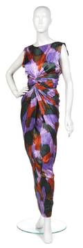 A Pierre Cardin Couture Abstract Print Silk Evening Gown