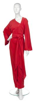 A Halston Red Silk Evening Gown