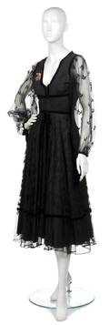 A Thea Porter Black Silk and Lace Evening Dress