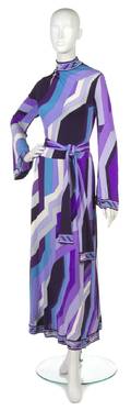 A Leonard Purple and Black Geometric Print Jersey Maxi Dress