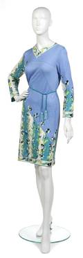 An Emilio Pucci Purple and Teal Floral Print Cashmere Jersey Dress