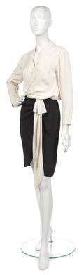 An Yves Saint Laurent Couture Black and OffWhite Silk Dress