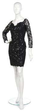 An Yves Saint Laurent Black Lace and Sequin Cocktail Dress