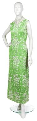 A Galanos Green Floral Evening Gown