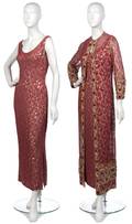 A Galanos Red and Gold Silk Chiffon Evening Ensemble